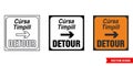 Detour Right roadworks sign icon of 3 types color, black and white, outline. Isolated vector sign symbol