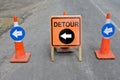 Detour sign during a road surface repair