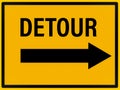 Detour traffic sign, yellow background, illustration image Royalty Free Stock Photo