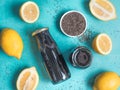 Detox activated charcoal black chia lemon water Royalty Free Stock Photo