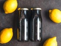 Detox activated charcoal black chia lemon water Royalty Free Stock Photo