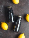 Detox activated charcoal black chia lemon water Royalty Free Stock Photo