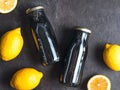 Detox activated charcoal black chia lemon water Royalty Free Stock Photo