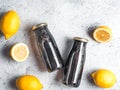 Detox activated charcoal black chia lemon water Royalty Free Stock Photo