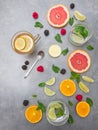 A detox beverage concept: the and infused water with lime,grapefruit,citrus,lemon and mint on marble background Royalty Free Stock Photo