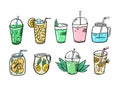 Detox cocktails set. Lemonade or summer cocktails. Organic product. Cartoon style. Vector illustration. Isolated on Royalty Free Stock Photo