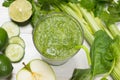 Detox concept. Glass jar of fresh drink green smoothie, spinach Royalty Free Stock Photo