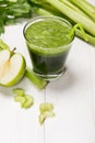 Detox concept. Glass jar of fresh drink green smoothie, spinach Royalty Free Stock Photo