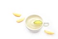 Detox diet, yoghurt in cup with lemon and apple on white background