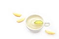 Detox diet, yoghurt in cup with lemon and apple on white background Royalty Free Stock Photo