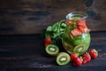 Detox drink, homemade kiwi and strawberry lemonade Royalty Free Stock Photo