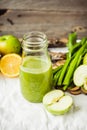 Detox fresh organic juice from green apple kale, lemon and celery Royalty Free Stock Photo