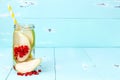 Detox fruit infused flavored water. Refreshing summer homemade cocktail. Clean eating. Copy space. Royalty Free Stock Photo