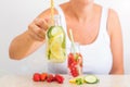 Detox fruit infused water. Refreshing summer homemade cocktail Royalty Free Stock Photo