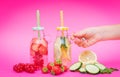 Detox fruit infused water. Refreshing summer homemade cocktail Royalty Free Stock Photo