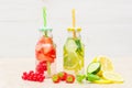 some Detox fruit infused water. Refreshing summer homemade cocktail Royalty Free Stock Photo