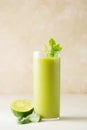 Detox green drink glass with spinach, banana, cucumber and celery. Healthy food Royalty Free Stock Photo