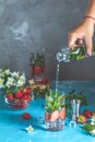 Detox infused water with strawberry and mint in highball glasses Royalty Free Stock Photo