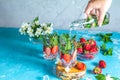 Detox infused water with strawberry and mint in highball glasses Royalty Free Stock Photo