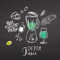 Detox juice ingredients on chalkboard