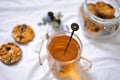 Morning ritual with herbal tea pecan biscuits as a healthy breakfast in the morning Royalty Free Stock Photo