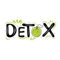 Detox text with green apple. Lettering logo on white background Royalty Free Stock Photo