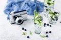 Detox water with blueberry, cucumber and thyme Royalty Free Stock Photo