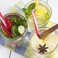Detox water cocktail Lemon, mint, apple, strawberry, cucumber, cinnamon. Royalty Free Stock Photo