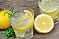 Detox water with sliced lemons and rosemary in a glasses. Refreshing cold summer drink Royalty Free Stock Photo