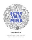 Detox your mind. Concept illustration with lettering and doodles