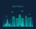 Detroit city skyline Michigan USA vector line city