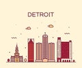 Detroit city skyline Michigan USA vector line city