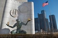 Spirit of Detroit Statue in Downtown Detroit with Renaissance Center or GM World Headquarters Royalty Free Stock Photo