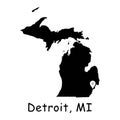 Detroit on Michigan State Map. Detailed MI State Map with Location Pin on Detroit City. Black silhouette vector map isolated on wh Royalty Free Stock Photo