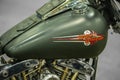Close-up of a 1977 Harley Davidson motorcycle gas tank, on display at the Detroit Autorama Royalty Free Stock Photo