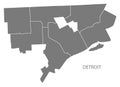 Detroit Michigan city map with districts grey illustration silhouette shape Royalty Free Stock Photo