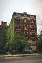 Detroit, Michigan, May 18, 2018: Abandoned and damaged single family home near downtown Detroit.