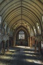 Detroit, Michigan, May 18, 2018: Interior view of abandoned and damaged Church St. Agnes in Detroit. Royalty Free Stock Photo