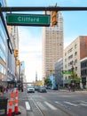 Detroit Downtown Skyline at Woodward Avenue and Clifford Street Royalty Free Stock Photo