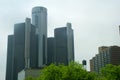 DETROIT, MICHIGAN, UNITED STATES - MAY 22nd, 2018: The Renaissance Center is a group of seven interconnected skyscrapers Royalty Free Stock Photo