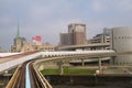 DETROIT, MICHIGAN, UNITED STATES - MAY 22nd, 2018: Riding the `Detroit People Mover` Tramway in Detroit Downtown. The