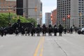 Detroit mounted police and riot police at a protest