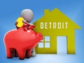 Detroit Property Piggybank Denotes Real Estate Selling Or Buying In Michigan - 3d Illustration