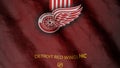 Detroit Red Wings hockey club flag waving in the Wind. Detroit Red Wings HC. 3d render.