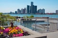 Detroit Scenic Taken From Canada With flowers in foreground