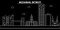 Detroit silhouette skyline. USA - Detroit vector city, american linear architecture, buildings. Detroit travel