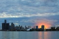 Detroit Skyline from Belle Isle at sunset Royalty Free Stock Photo