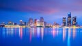 Detroit skyline in Michigan, USA at sunset