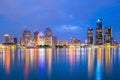 Detroit skyline in Michigan, USA at sunset