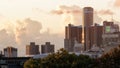 Detroit Skyline Renaissance Center Dawn Sunrise Clouds Early Morning GM Royalty Free Stock Photo